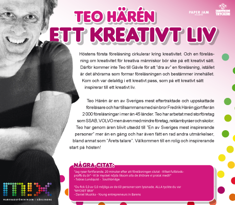 Teo Härén föreläser "Ett kreativt liv" hos MIX 31/8